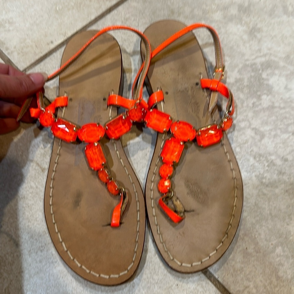 Amedeo Canfora Capri Handmade Neon Orange Rhinestone Patent Leather Sandals 8